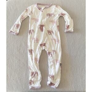 Kyte Baby White Purple Elephant Print Zip Up Romper Sleeper 12-18 Months Bamboo